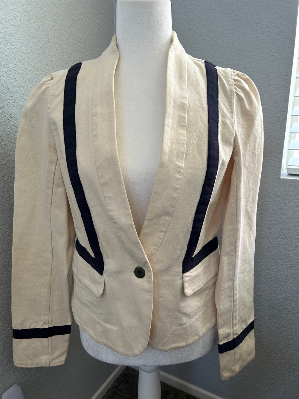 LOFT Cream Blazer with Navy Trim